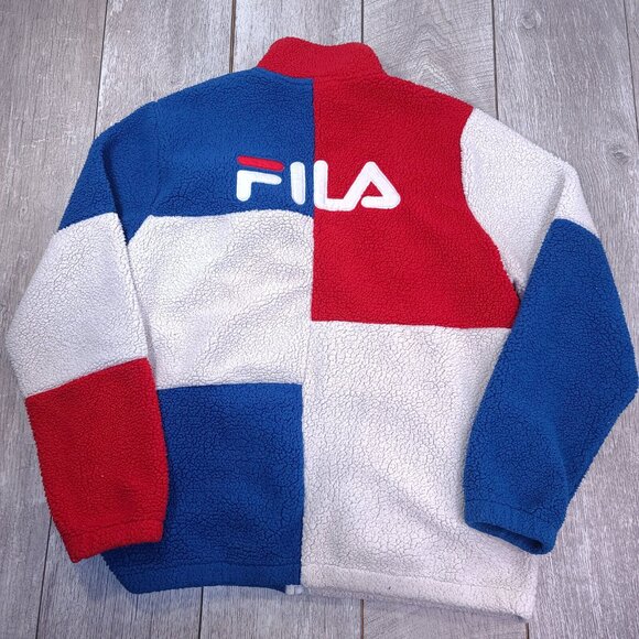 Fila Sweater Mens Large Full Zip Sherpa Streetwear Pullover Fleece Jacket - Picture 1 of 7